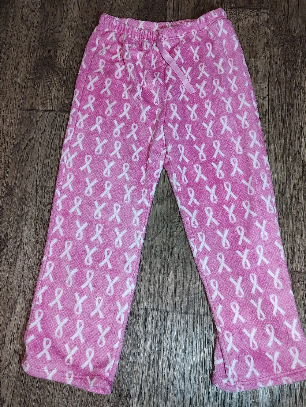 Hotel Spa Pink breast Cancer Awareness Ribbon Print Plush Pajama Pants Size 1xL